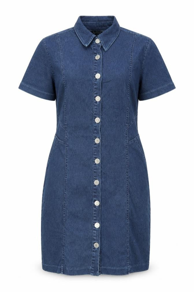 Select Womens Blue Cotton A-Line Size 10 Collared Button