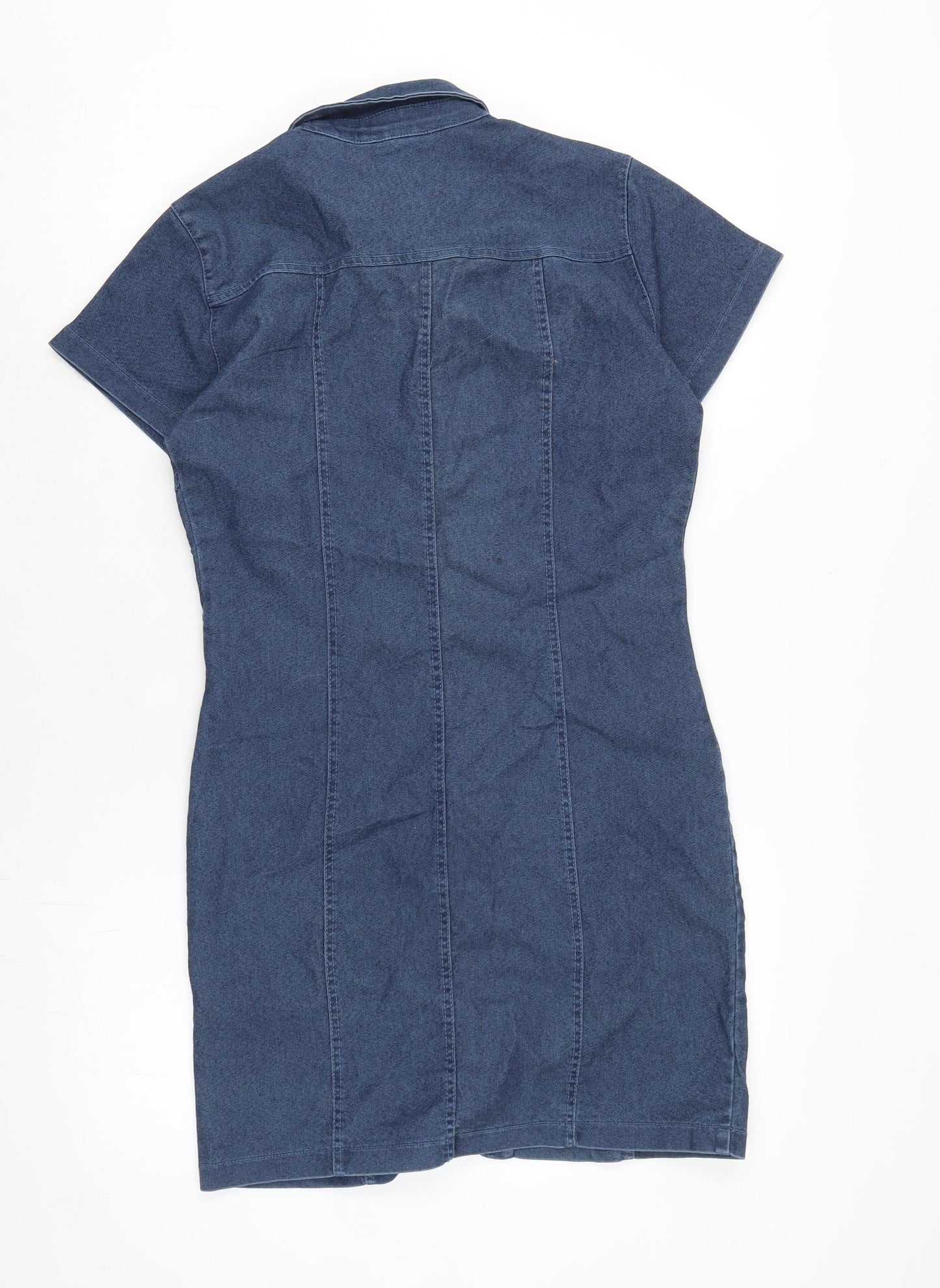 Select Womens Blue Cotton A-Line Size 10 Collared Button