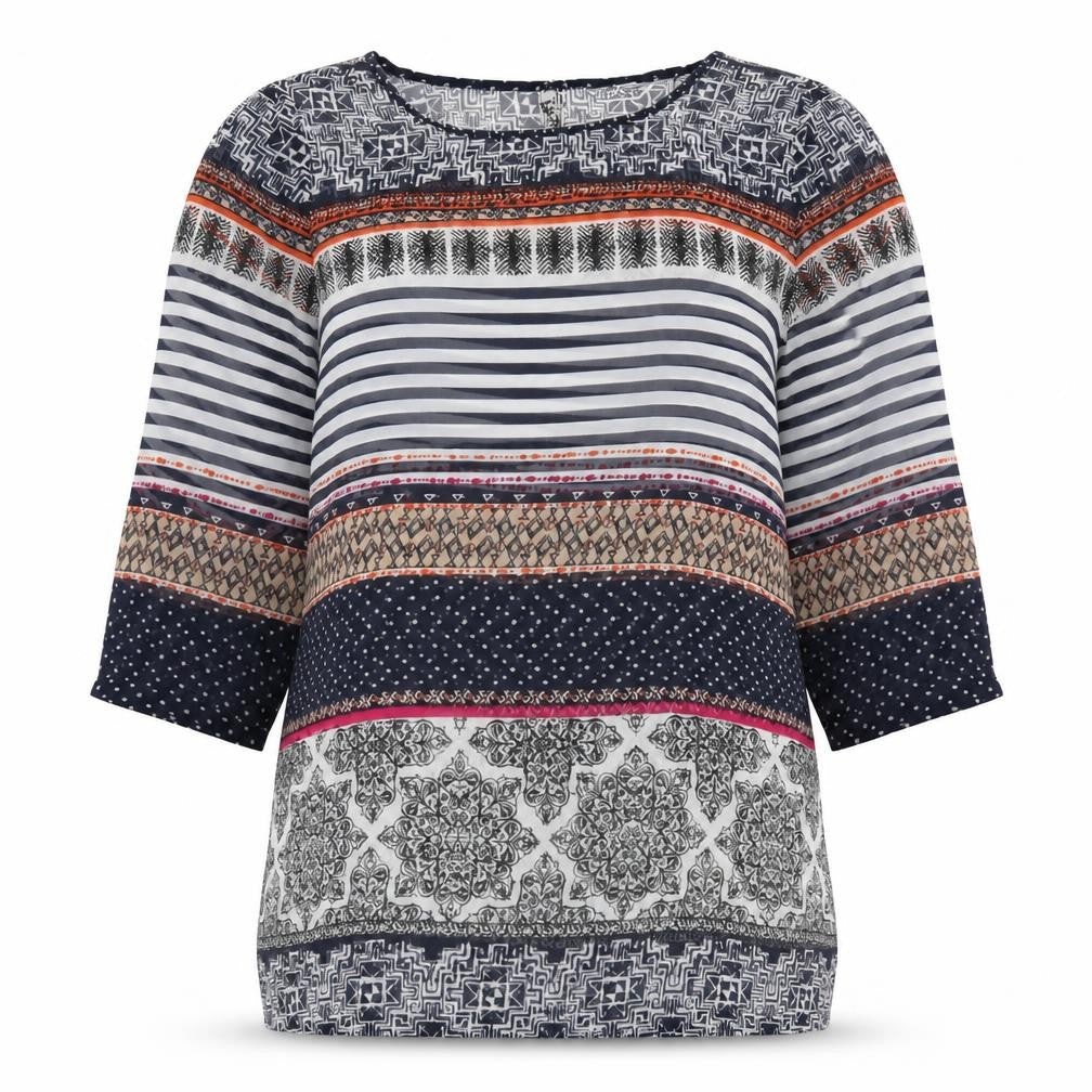 Marks & Spencer Womens Multicoloured Striped Polyester Basic Blouse Size 14 Crew Neck