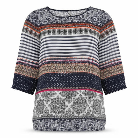 Marks and Spencer Womens Multicoloured Striped Polyester Basic Blouse Size 14 Crew Neck