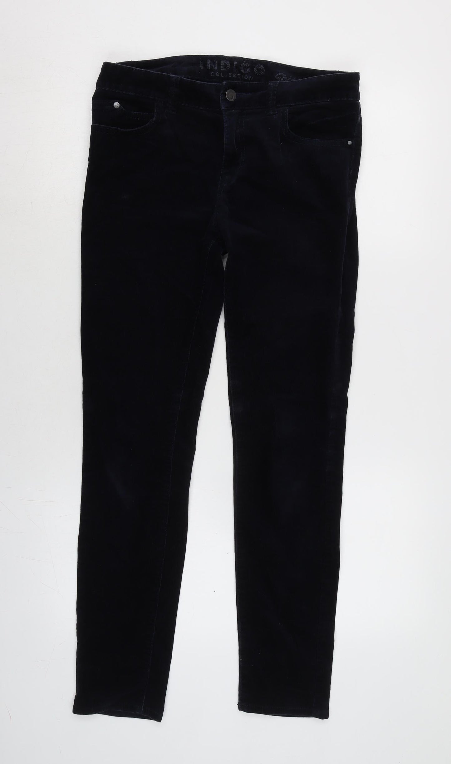 Marks and Spencer Womens Blue Cotton Trousers Size 8 L28 in Regular Zip