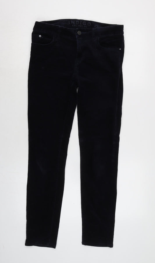 Marks and Spencer Womens Blue Cotton Trousers Size 8 L28 in Regular Zip