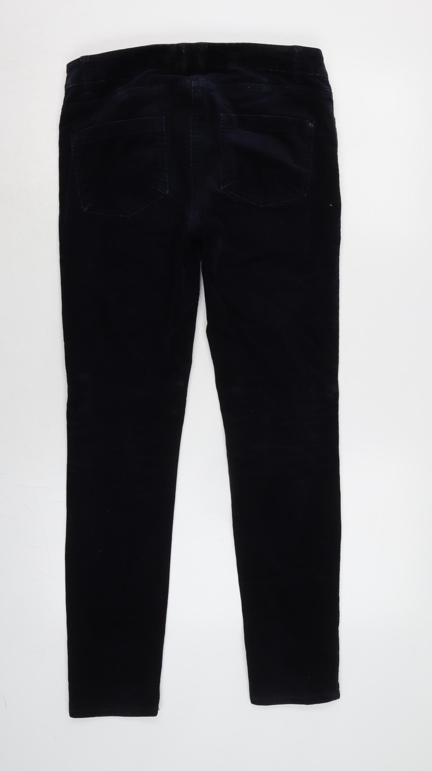 Marks and Spencer Womens Blue Cotton Trousers Size 8 L28 in Regular Zip
