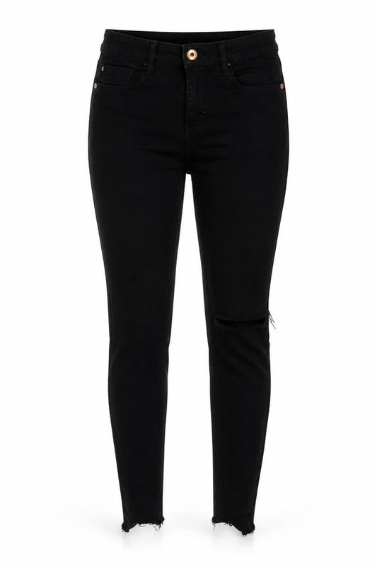 H&M Womens Black Cotton Blend Tapered Jeans Size 6 L26.5 in Regular Zip - Raw Hem
