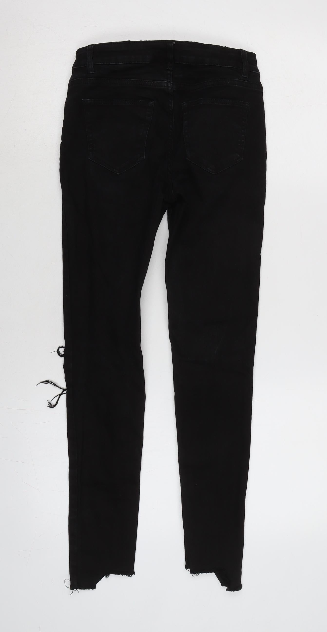 H&M Womens Black Cotton Blend Tapered Jeans Size 6 L26.5 in Regular Zip - Raw Hem