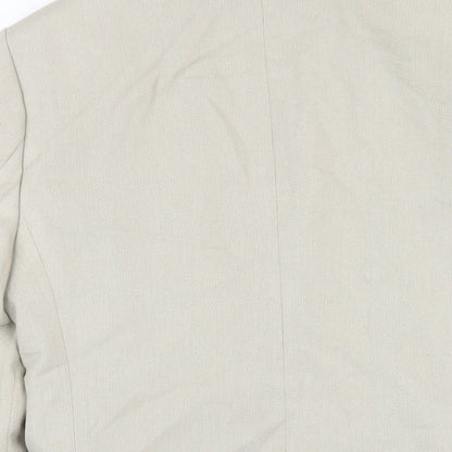 Brand and care label for ASOS men’s beige polyester jacket blazer, size 36, regular