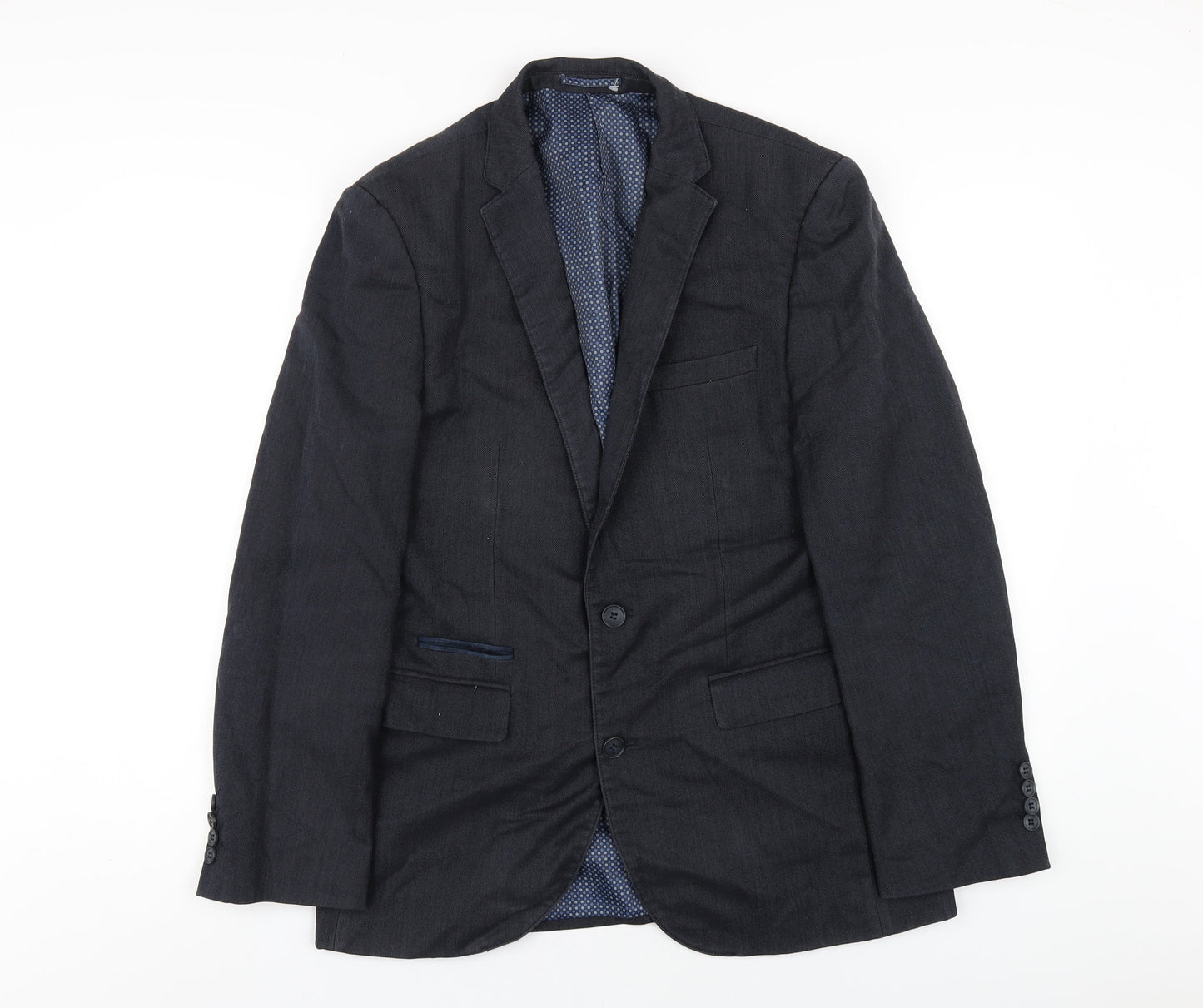 Fellini Mens Blue Polyester Jacket Blazer Size 38 Regular