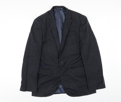 Fellini Mens Blue Polyester Jacket Blazer Size 38 Regular