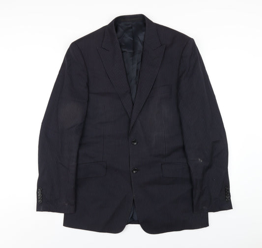Linea Mens Blue Striped Wool Jacket Blazer Size 38 Regular