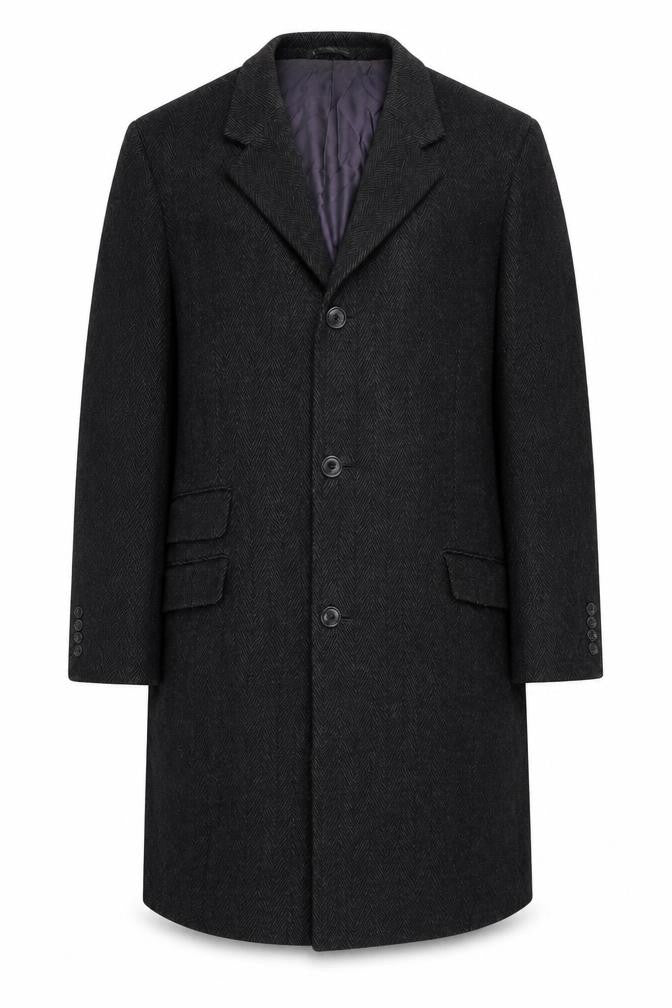 Greenwoods Mens Grey Overcoat Coat Size L Button