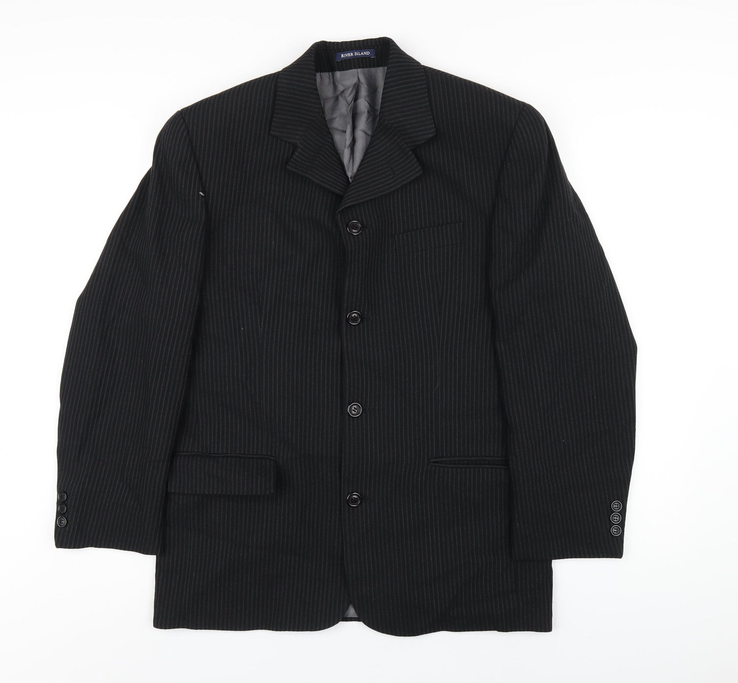 River Island Mens Black Striped Wool Jacket Blazer Size 38 Regular