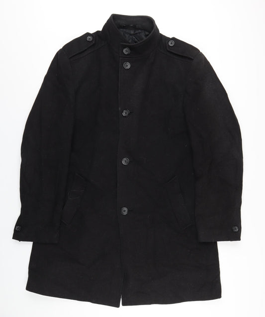 Marks and Spencer Mens Black Overcoat Coat Size M Button