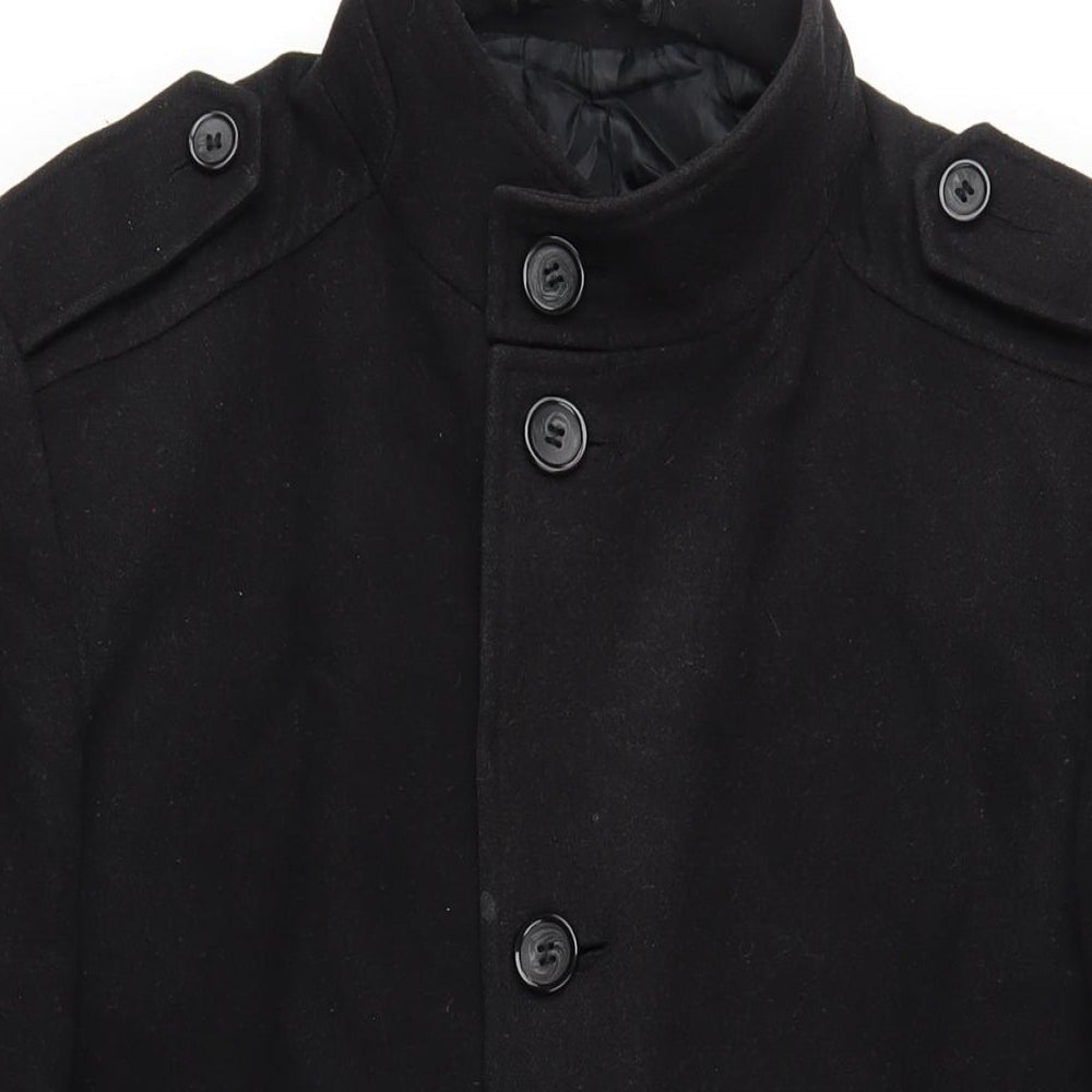 Marks and Spencer Mens Black Overcoat Coat Size M Button