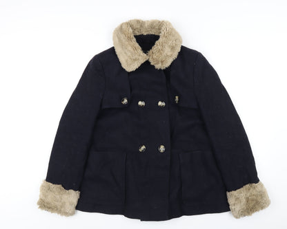 Topshop Womens Blue Overcoat Coat Size 10 Button