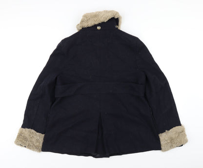 Topshop Womens Blue Overcoat Coat Size 10 Button