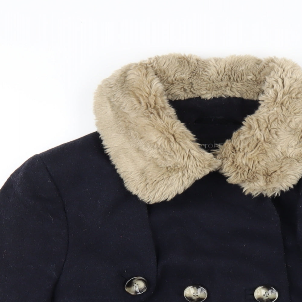 Topshop Womens Blue Overcoat Coat Size 10 Button