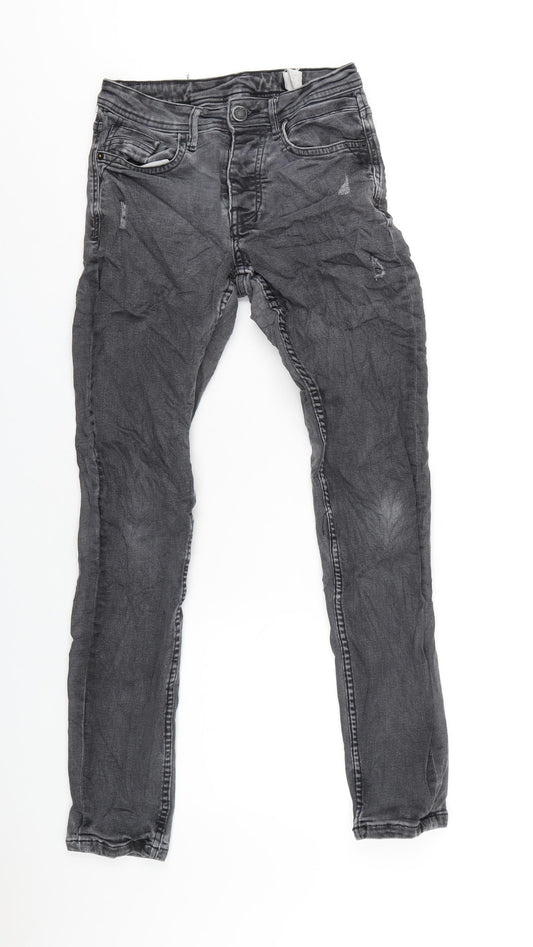 Denim & Co. Mens Grey Cotton Skinny Jeans Size 27 in L32 in Regular Button