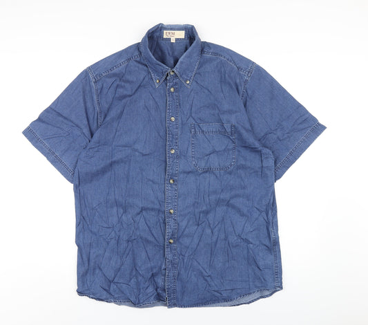 EWM Mens Blue Cotton Button-Up Size L Collared Button