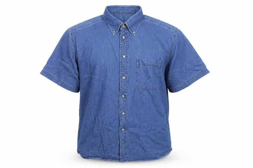 EWM Mens Blue Cotton Button-Up Size L Collared Button