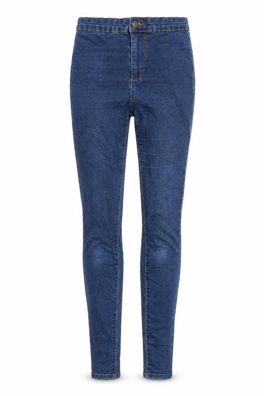 Front view of Denim & Co. women’s blue cotton skinny jeans, size UK 8, 32-inch leg regular zip