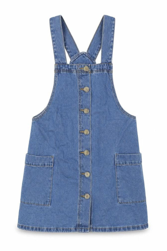 Pep&Co Womens Blue 100% Cotton Pinafore/Dungaree Dress Size 8 Square Neck Button - Pockets