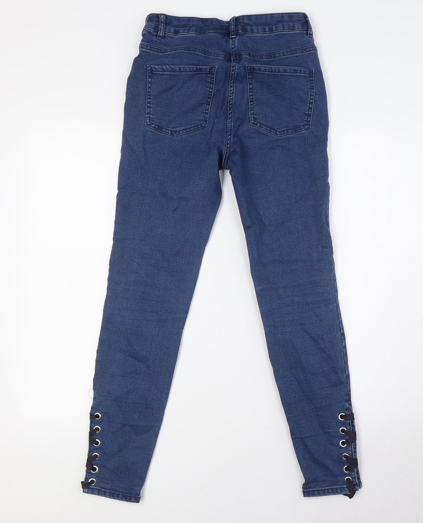 Denim Womens Blue Cotton Skinny Jeans Size 8 L27 in Regular Zip - Lace Up Legs