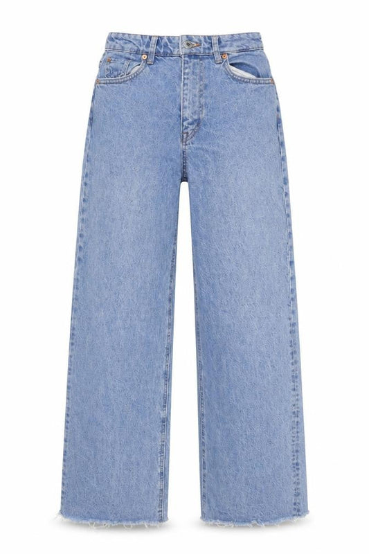 &Denim Womens Blue Cotton Wide-Leg Jeans Size 6 L32 in Regular Zip - Raw Hem