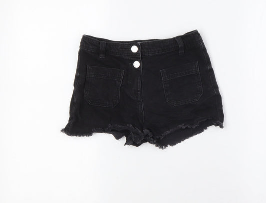 NEXT Girls Black 100% Cotton Bermuda Shorts Size 9 Years Regular - Raw Hem