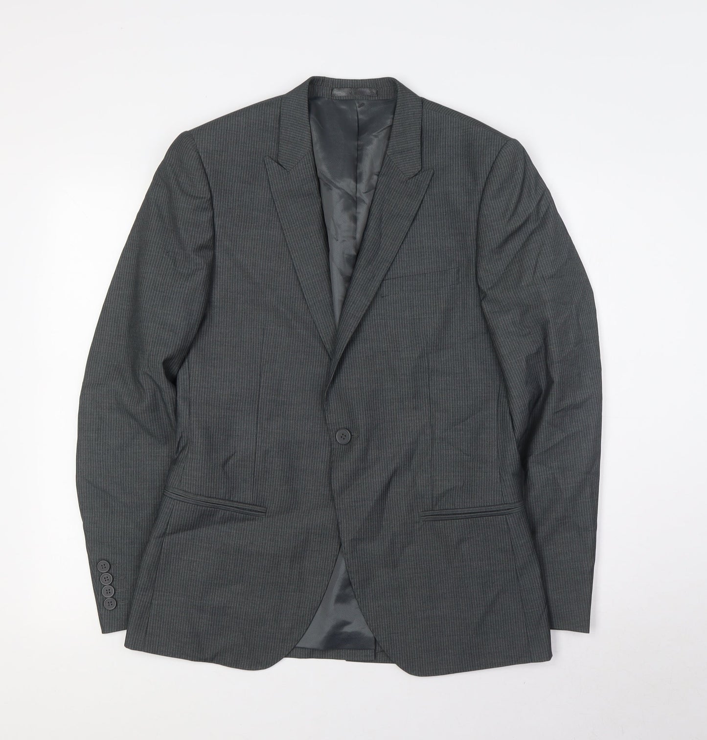 Butler& Webb Mens Grey Striped Polyester Jacket Suit Jacket Size 36 Regular