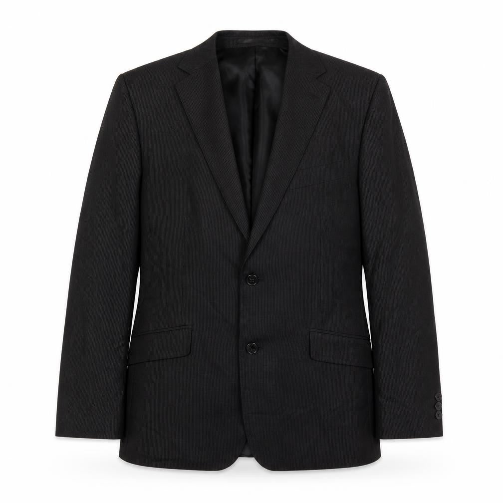 Karl Jackson Mens Black Striped Polyester Jacket Suit Jacket Size 38 Regular