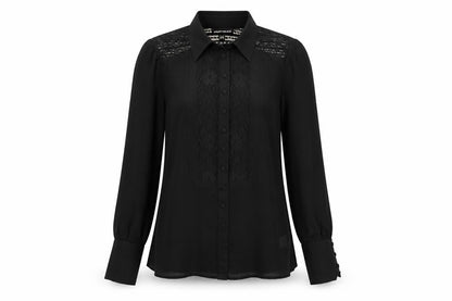 Warehouse Womens Black Silk Basic Button-Up Size 6 Collared