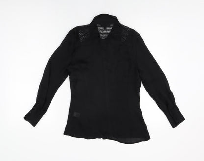 Warehouse Womens Black Silk Basic Button-Up Size 6 Collared