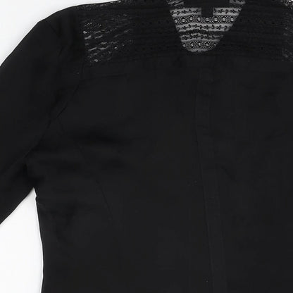 Warehouse Womens Black Silk Basic Button-Up Size 6 Collared
