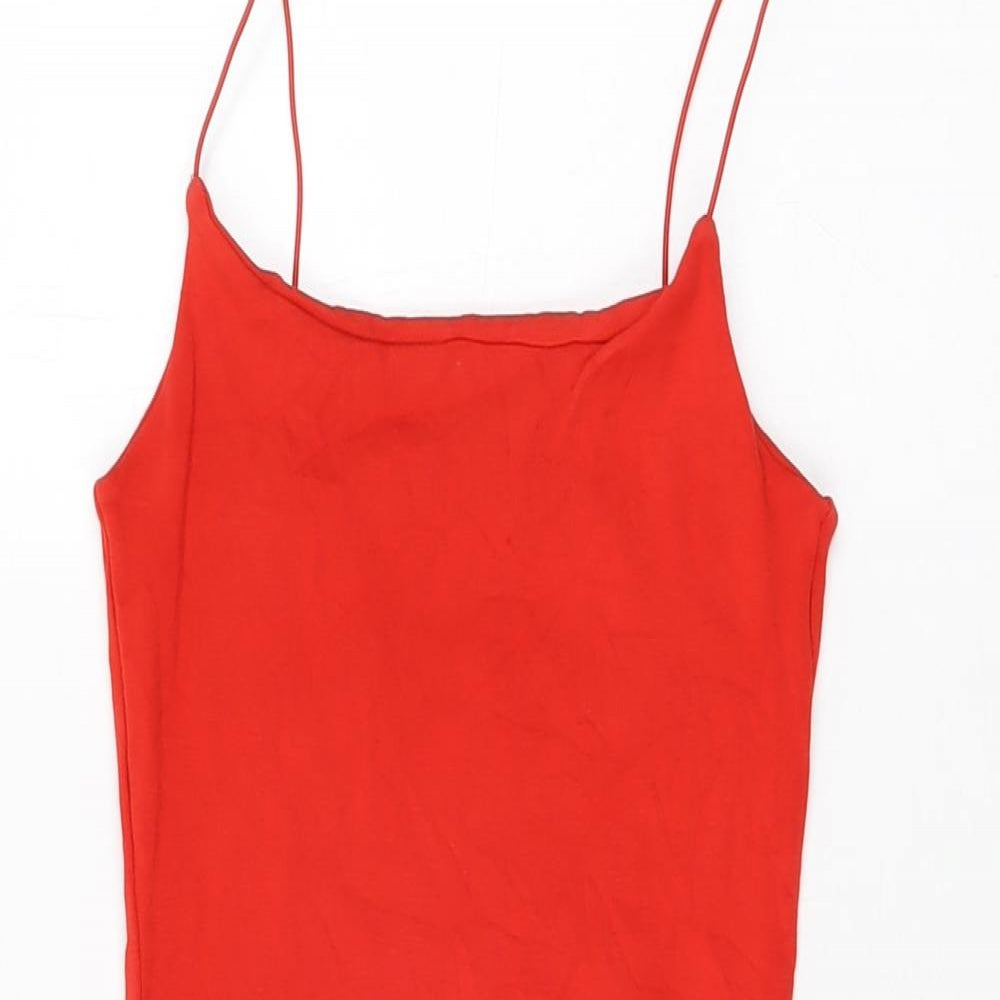 Zara Womens Red Cotton Bodycon Size M Scoop Neck Pullover
