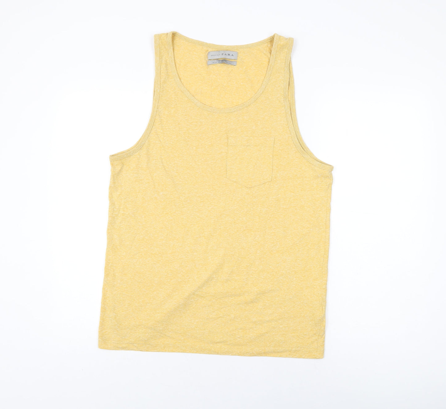 Zara Womens Yellow Cotton Basic Tank Size L Scoop Neck