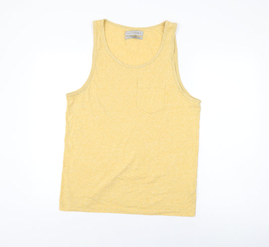 Zara Womens Yellow Cotton Basic Tank Size L Scoop Neck