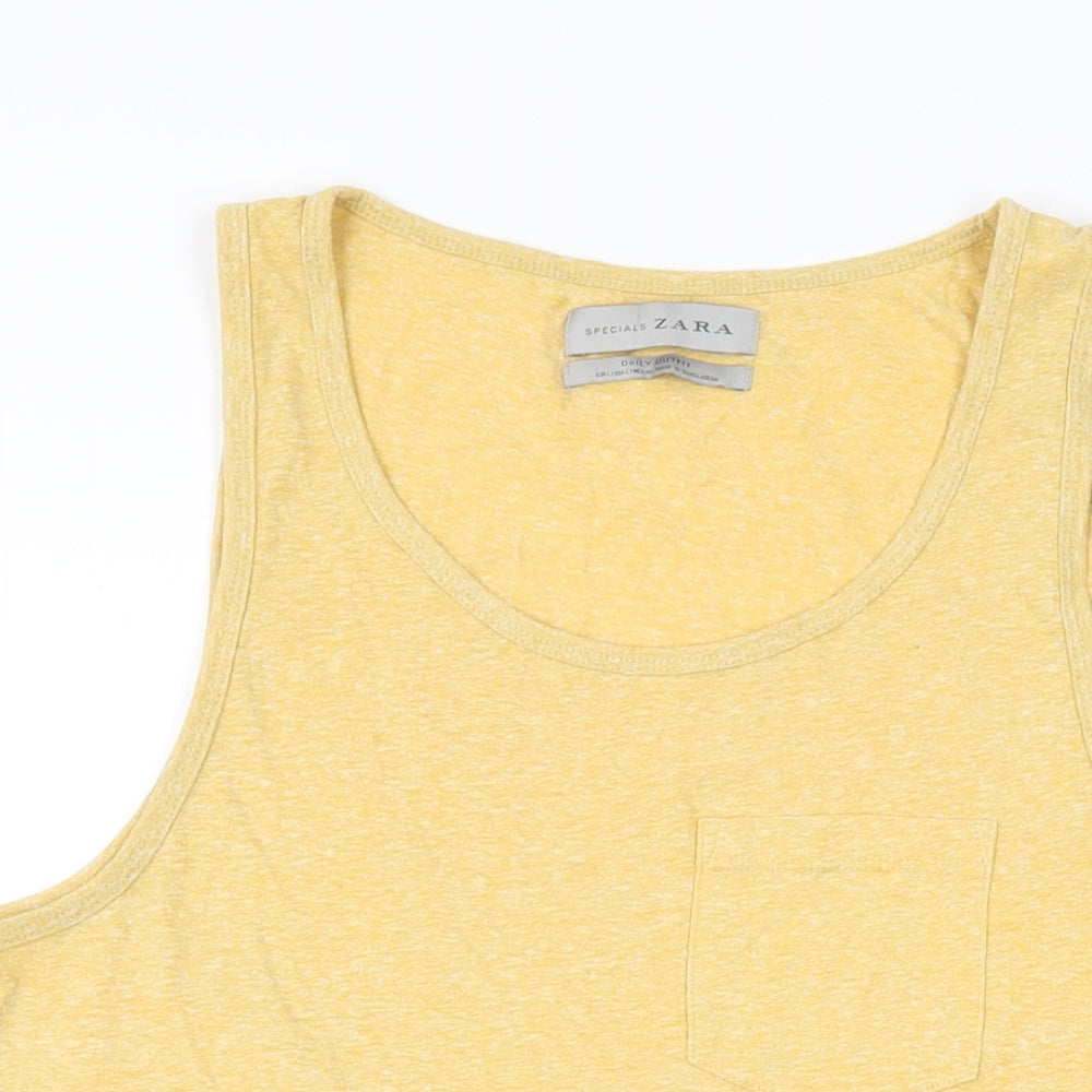 Zara Womens Yellow Cotton Basic Tank Size L Scoop Neck