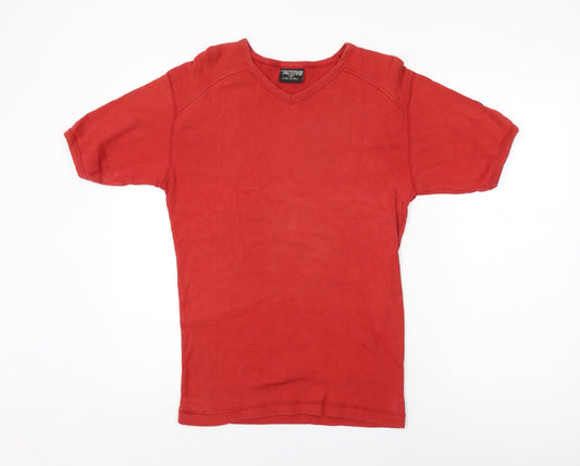 CS Active Womens Red Cotton Basic T-Shirt Size L V-Neck