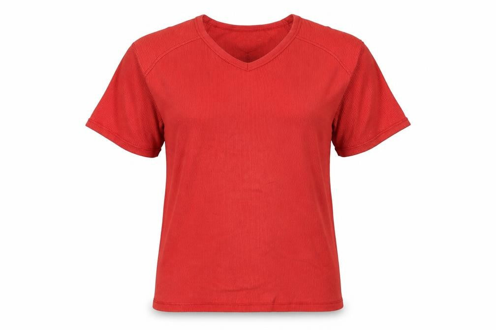 CS Active Womens Red Cotton Basic T-Shirt Size L V-Neck