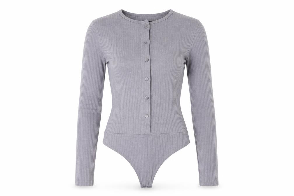 Missguided Womens Grey Cotton Bodysuit One-Piece Size 8 Snap