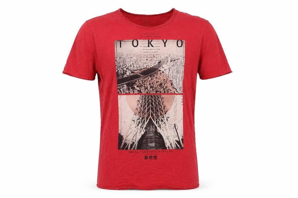 SALSA Mens Red Cotton T-Shirt Size L Round Neck