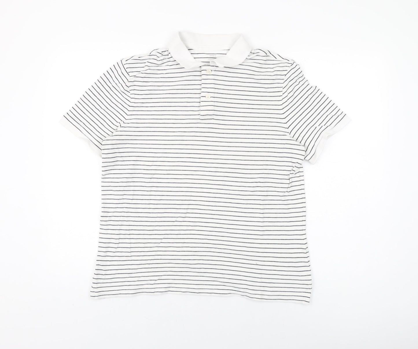 Marks and Spencer Womens White Striped Cotton Basic T-Shirt Size L Collared