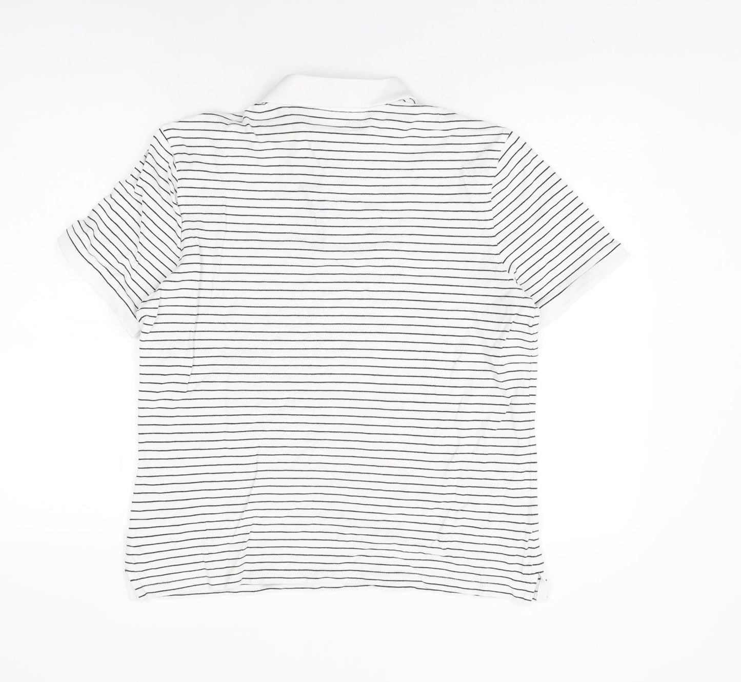 Marks and Spencer Womens White Striped Cotton Basic T-Shirt Size L Collared