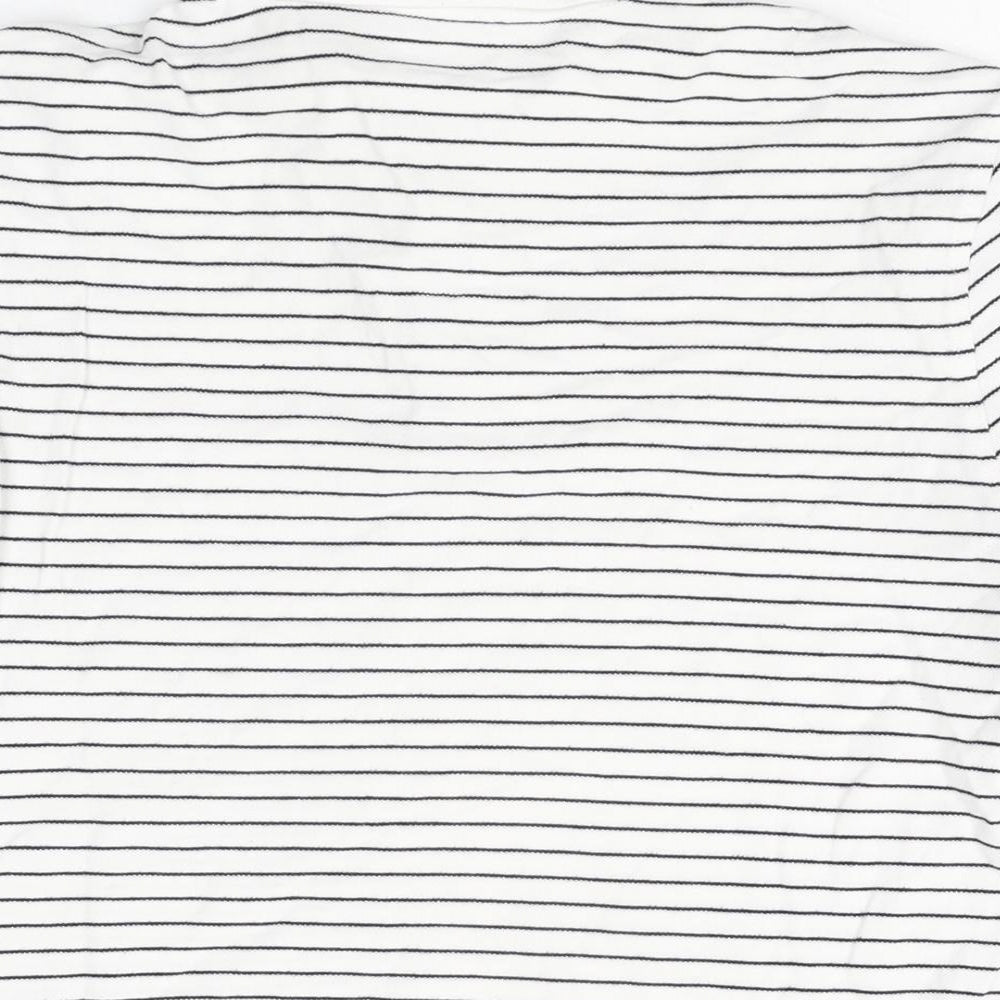 Marks and Spencer Womens White Striped Cotton Basic T-Shirt Size L Collared