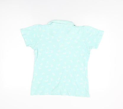 Isle Womens Blue Geometric Cotton Basic T-Shirt Size 10 Collared - Butterfly Print