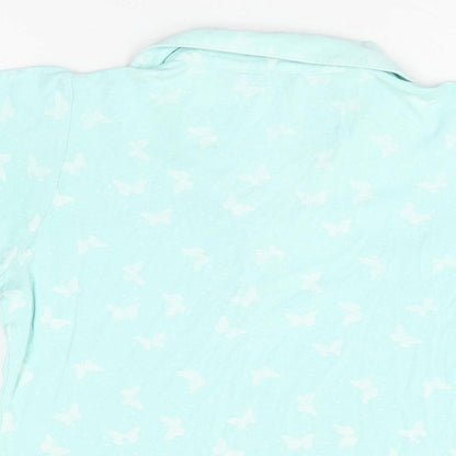 Isle Womens Blue Geometric Cotton Basic T-Shirt Size 10 Collared - Butterfly Print