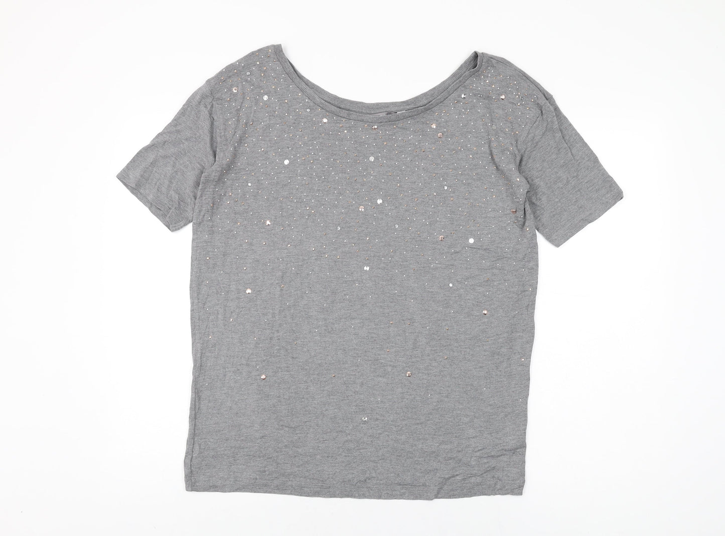 NEXT Womens Grey Viscose Basic T-Shirt Size 8 Round Neck