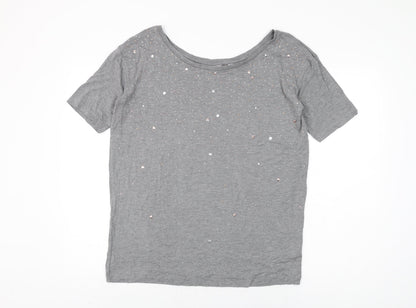 Next Womens Grey Viscose Basic T-Shirt Size 8 Round Neck