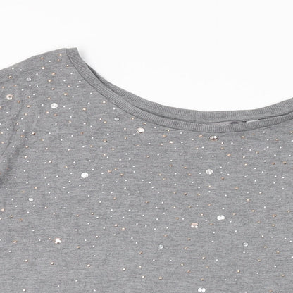 Next Womens Grey Viscose Basic T-Shirt Size 8 Round Neck