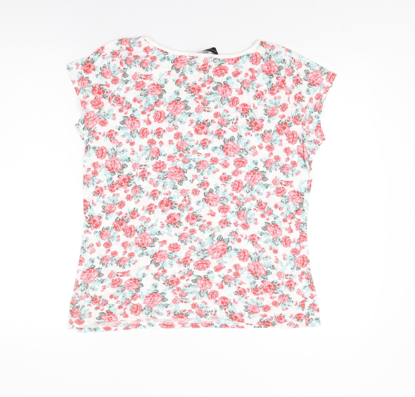 Dorothy Perkins Womens White Floral Cotton Basic T-Shirt Size 16 Round Neck